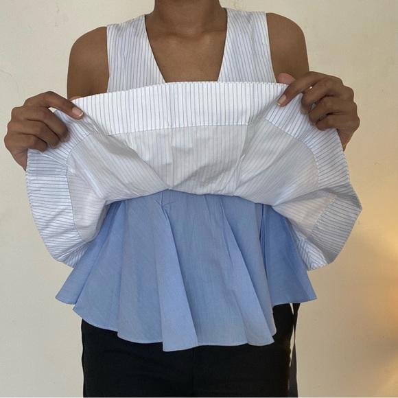 Zara trafaluc striped pleated babydoll top with satin tie at the back. - Picture 5 of 8